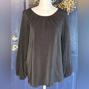 Ann Taylor Black Ribbed Silky Feel Blouse Size M
